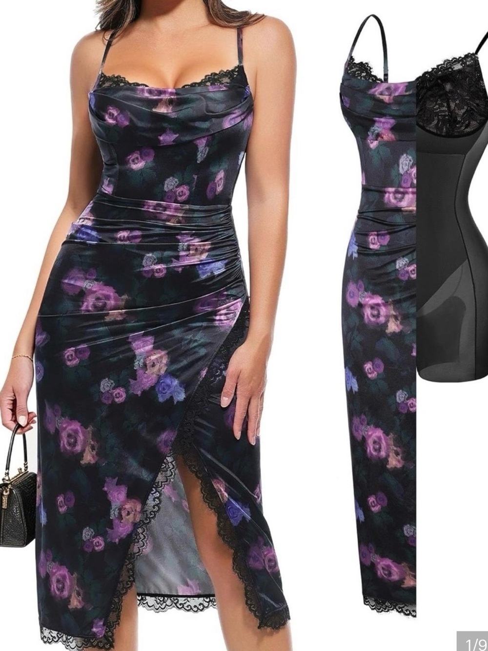 Popilush Lace-Trim Bodycon Dress in Black and Purple Small NWOT